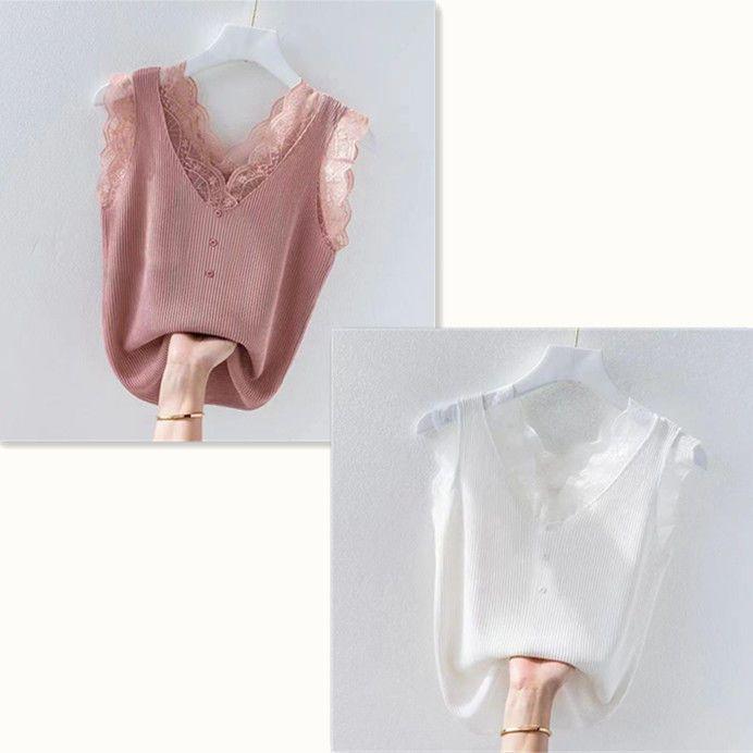 Spring/Summer Women's Plus Size Lace Camisole - Loose Fit, Sleeveless Ribbed Tank Top