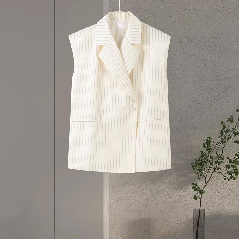 Fashion Women's Stripe Vest Trouser Suits Sleeveless Turn-Down Collar Lady Set 2025 Spring Summer Casual 2 Pieces Set Women