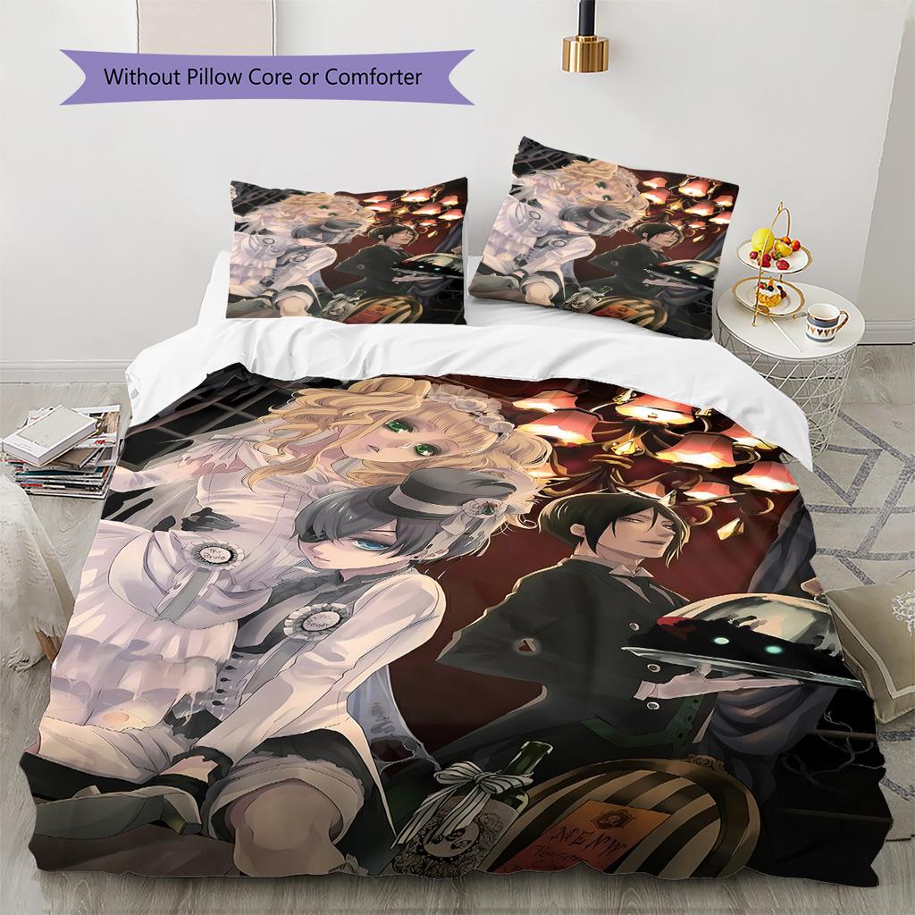 Black Butler Pattern Bedding,Quilt Set Quilt Cover Pillowcase Home Birthday Gift (1 * Duvet Cover + 2 * Pillowcase, Without Core)