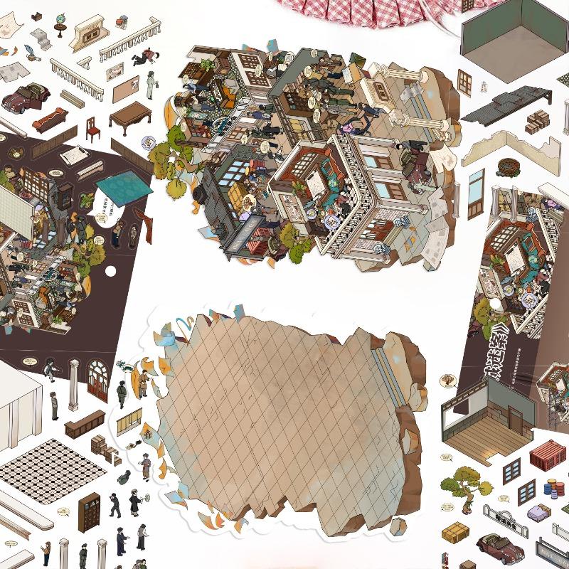 Cartoon Li Cheng Mystery Case Investigation Mini-Trouble Storage Miniature Landscape Stickers Posters Stress Relief PET Transparent Film Stickers