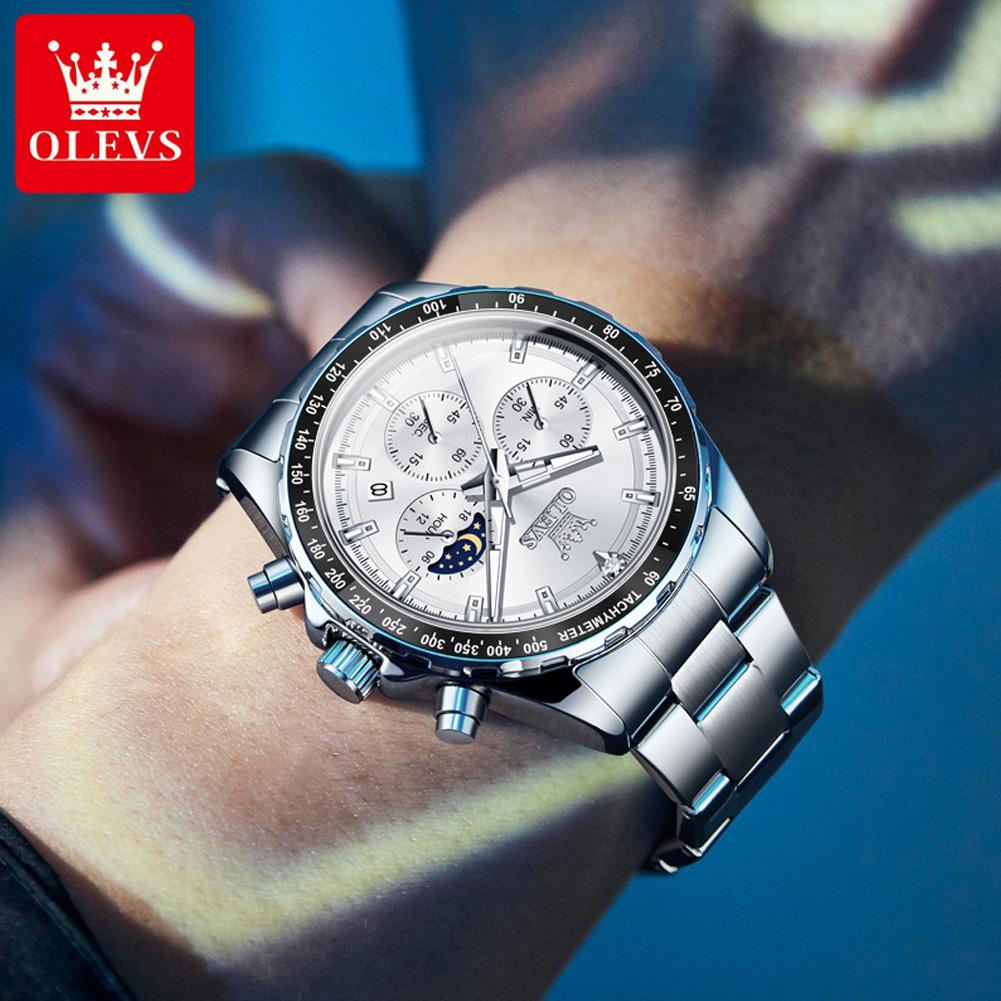 Luxury Quartz Watch for Men Chronograph Moon Phase Waterproof Multifunction Leather Men's Wristwatches