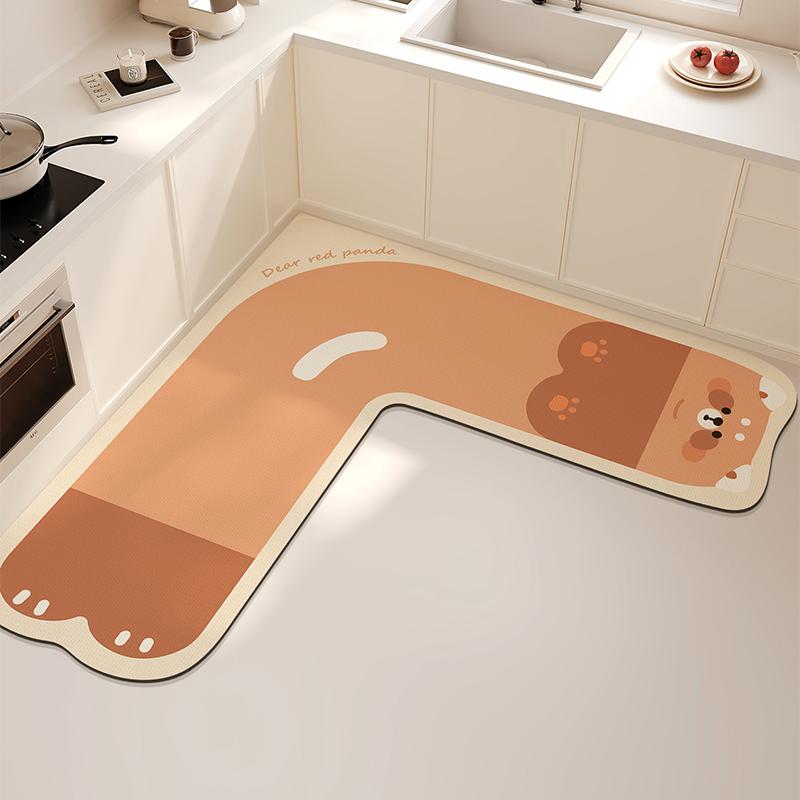 L-shaped Kitchen Carpet Cute Cartoon Diatom Mud Floor Mat Creative Water-absorbing Corner Bathroom Mats Non-slip Washable Rug IG