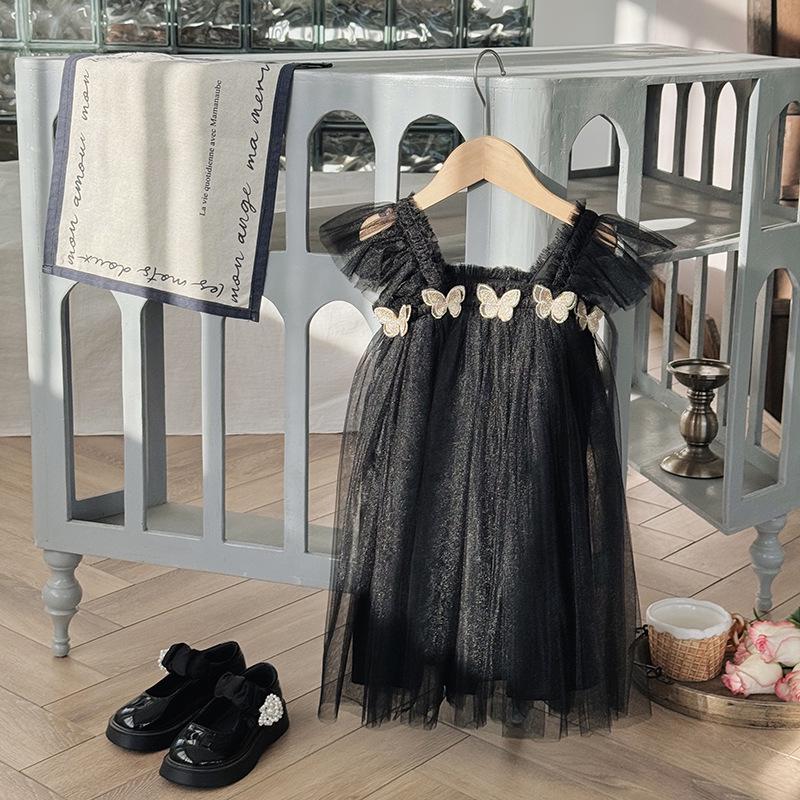 Double-Layer Butterfly Mesh Sweet Girl Strapless Fly-Sleeve Summer Puffy Princess Dress