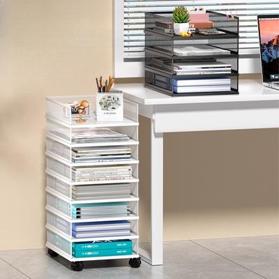 Multifunctional Metal Mobile File Organizer Multi-tier Desktop Rack Adjustable Document Holder Rolling Storage Shelf for Office
