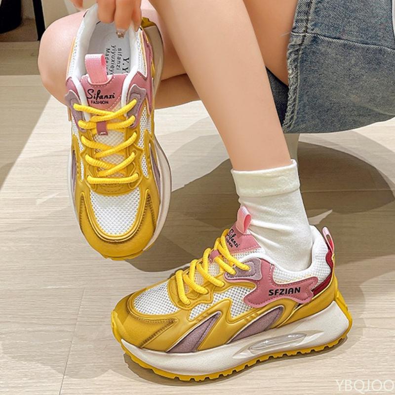 

Модные и универсальные кроссовки на толстой подошве в стиле «папиных», для осени, новые, из сетчатого дышащего материала, повседневные, на шнуровке, спортивные женские туфли 40 жёлтый