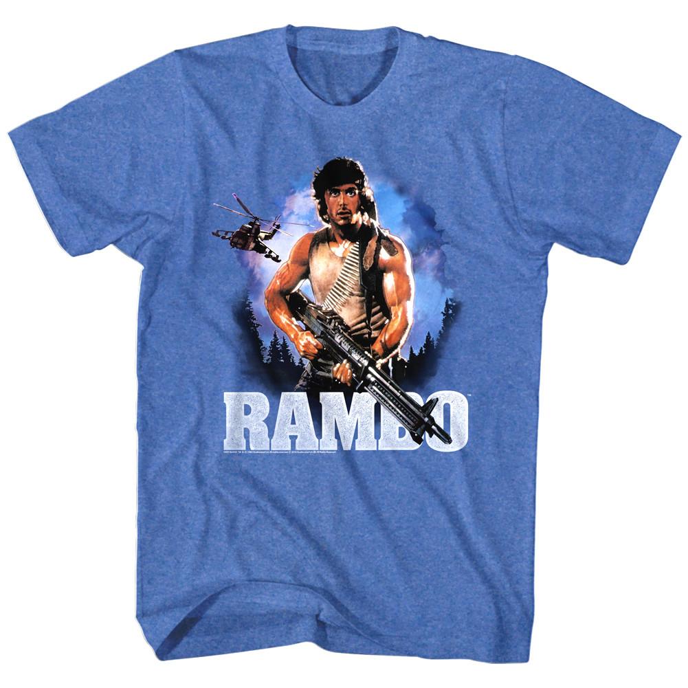 Rambo Movie Poster Helicopter Mens T Shirt Big Gun Wild Blue Yonder Army Soldier S