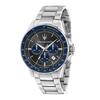 Quartz Watch Mens 44mm Blue Dial Stainless Steel Chronograph Luminous 100m Water Resistant Japanese Movement R
