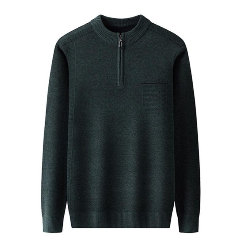 Halbhoher Reißverschlusspullover für Herren im Winter, dicker, warmer, von Vater installierter Herrenpullover mittleren Alters, einfarbiges, gestricktes Unterhemd aus Wolle