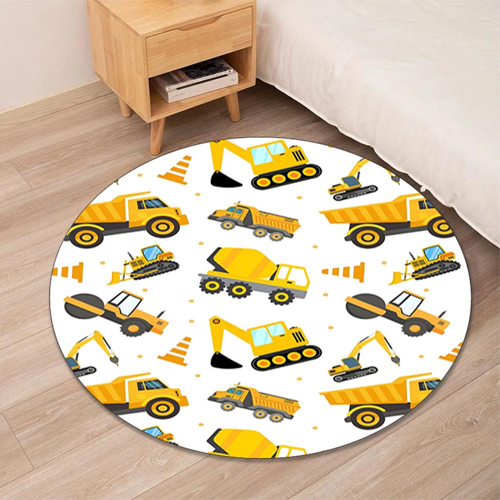 Tappeto Rotondo Stampato Escavatore Tappeto per Sedia Tappeto per Area Tappetini per Ingresso, per Sedia da Ufficio Soggiorno Camera da Letto Cucina.