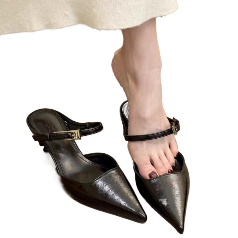 Fashion New Women Pointed Toe Slippers Mid Heels Fashion Elegant Mules Shoes Summer Dress Sexy Woman Sandals Trend Brand Women’s Pumps