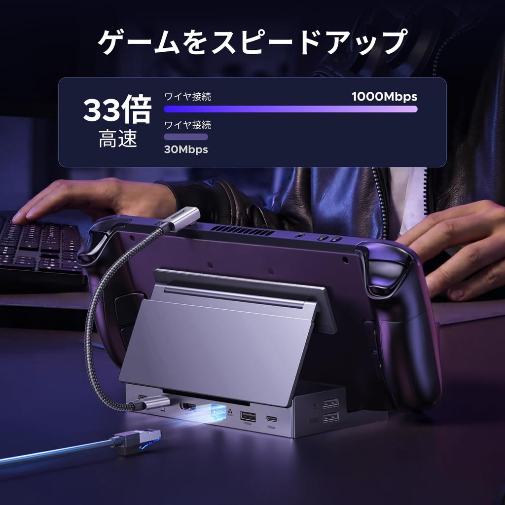 UGREEN Hub Docking Station for Steam DP DisplayPort 10Gbps X 1000Mbps 2 X USB Card 100W PD No Adjustable Angle 9-in-1 USB-C Deck/Switch/Rog