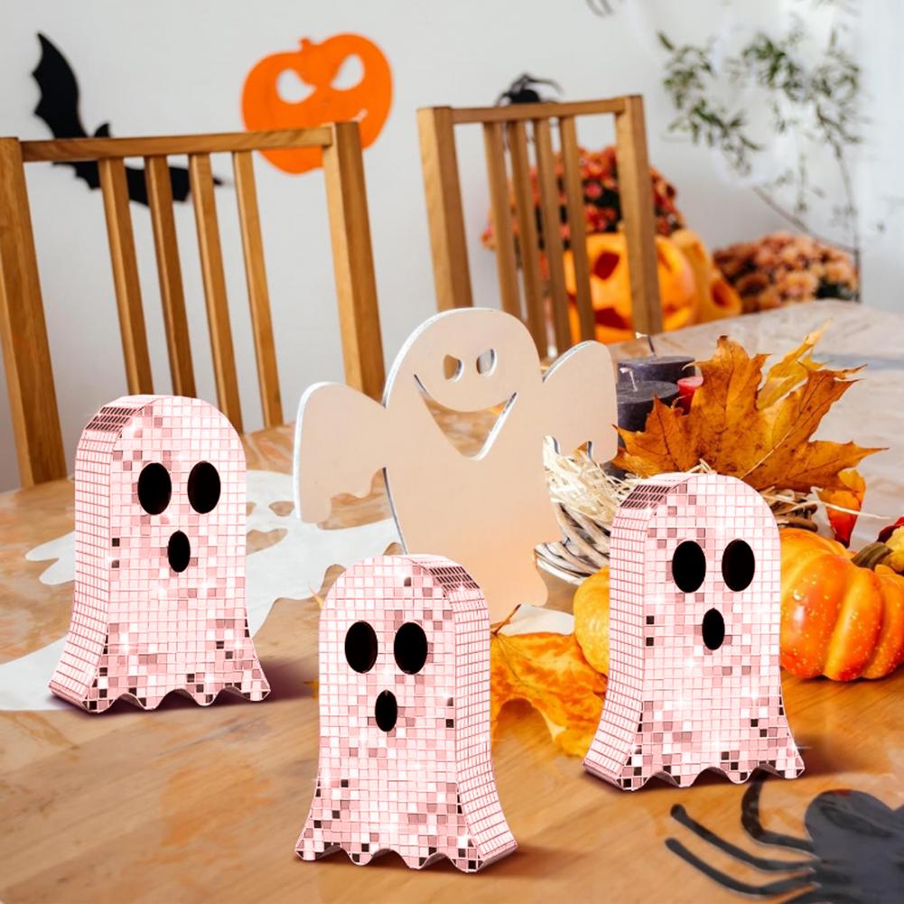 Halloween Decorations Ghost Ornaments Shiny Mirror Ghost Figurine Reflective Ghost Ornament for Home Parties Bars
