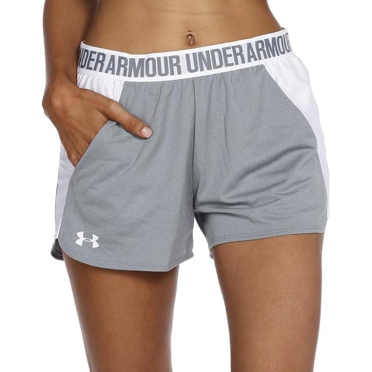 Under Armour Shorts Casuales de Color Sólido de Tiro Medio para Mujer shorts Gris Blanco 1292231-025