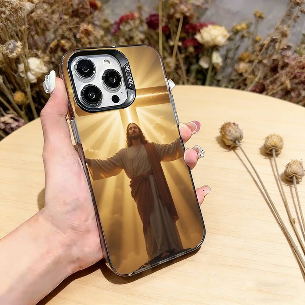 Jesus Christ Phone Case For iPhone 17,16,15,14,13,12,11 Plus,Pro Max,XS,Colored Silver Plated Inside Cover