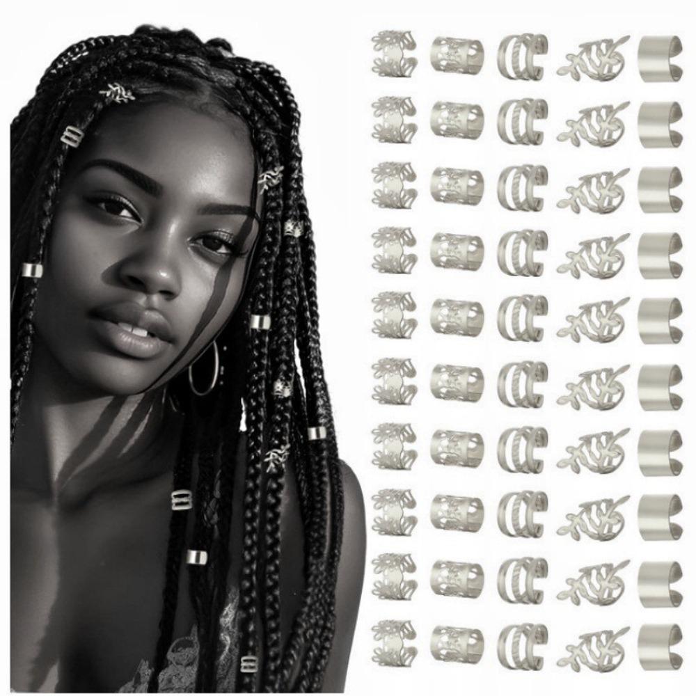 40/50 Pieces Clips Pendants Dreadlocks Beads Metal Hair Dcorations Hair Braid Rings  for Women Men