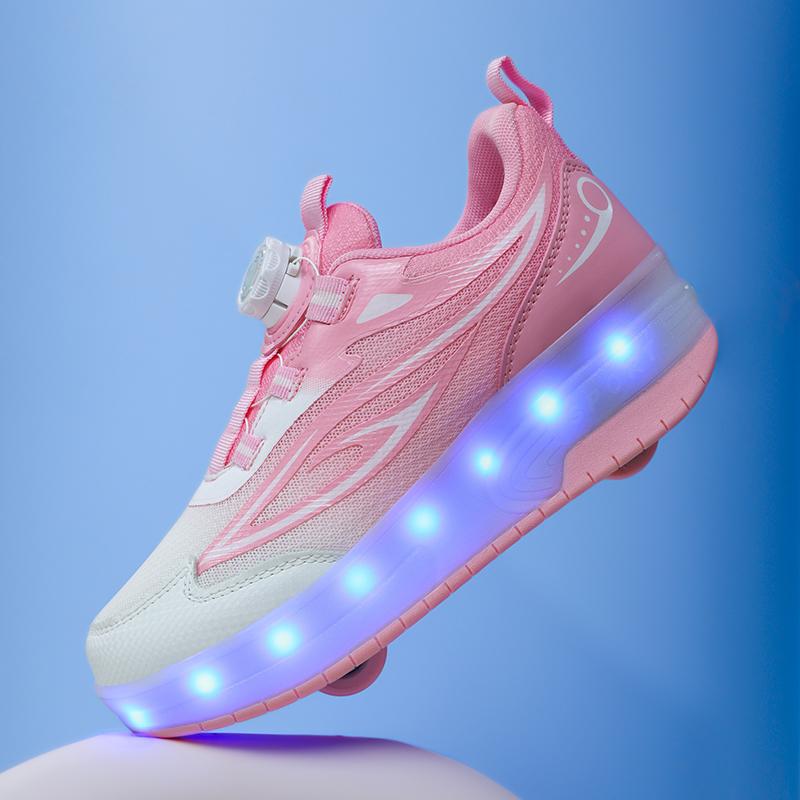Scarpe da Skate per Bambini con Luce LED Sneakers Luminose Scarpe a Due Ruote per Ragazzi Ragazze con Ricarica USB