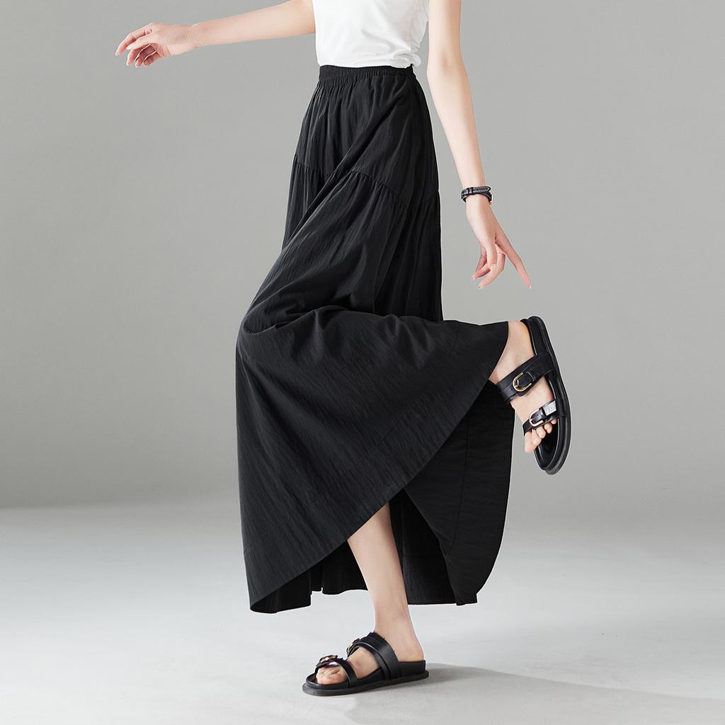 Asymmetric design high waisted skirt 2026 summer fashion versatile mid length A-line umbrella skirt