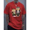 Summer 100 Cotton Fashionable Casual Sports Loose Cartoon Bear Pattern Printed Round Neck Short Sleeved Men's T-shirts