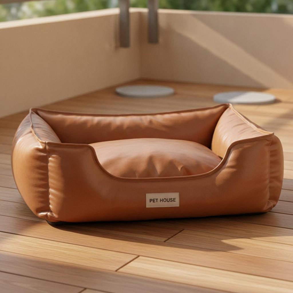 Easy to Clean Faux Leather Pet Bed | ShapeHolding Fill, with Raised Walls, for Living Room