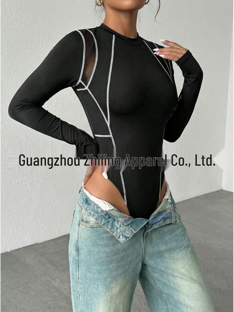 Spring 2026 Sexy Mesh Long Sleeve Bodysuit for Women