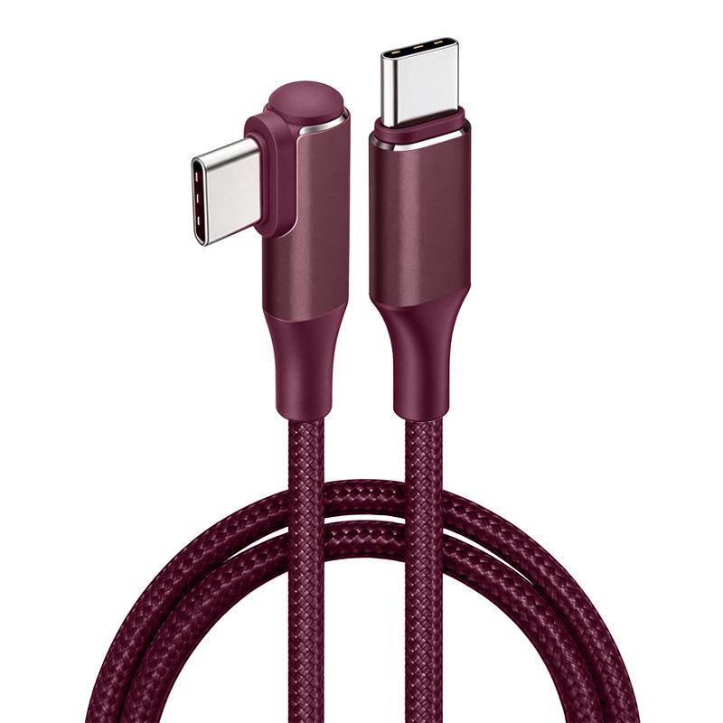 PD USB-C To USB-C Fast Charging Cable, 60W/100W, Single Elbow, Male To Male, 3A/5A