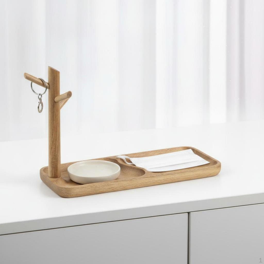 Key Holder Tray Compartmentalized Design Entryway Catchall MultiFunctional Rack with Dish