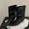 Eilyken 2025 Vintage Soft Leather Pointed Toe Women Ankle Boots Autumn Winter Wedges Heel Shoes Concise Ladies Modern Booties