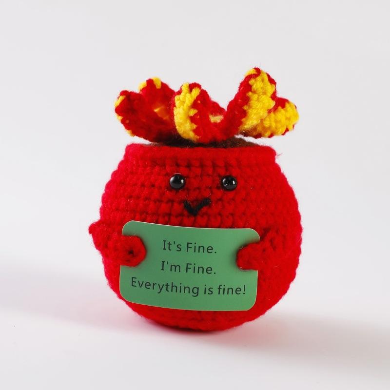 Handmade Crochet Emotional Support Dumpster Fire Doll With Positive Card Funny Knitted Dumpster Desktop Ornaments Christmas Gift