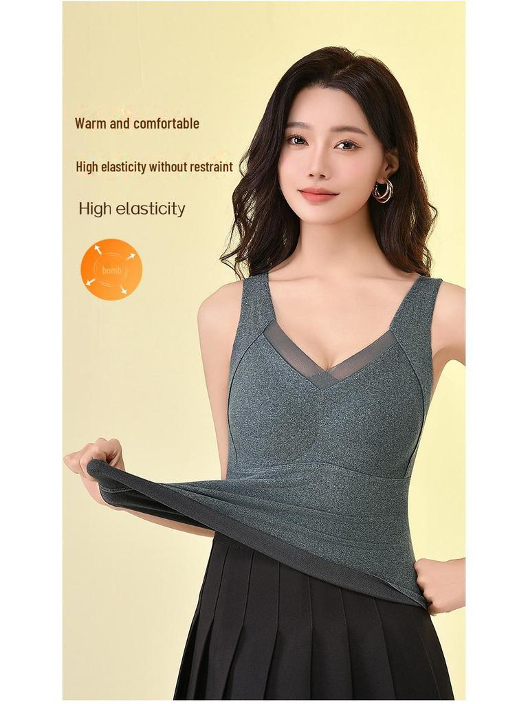 Damska kamizelka termiczna z aksamitu grafenowego z wszytymi miseczkami