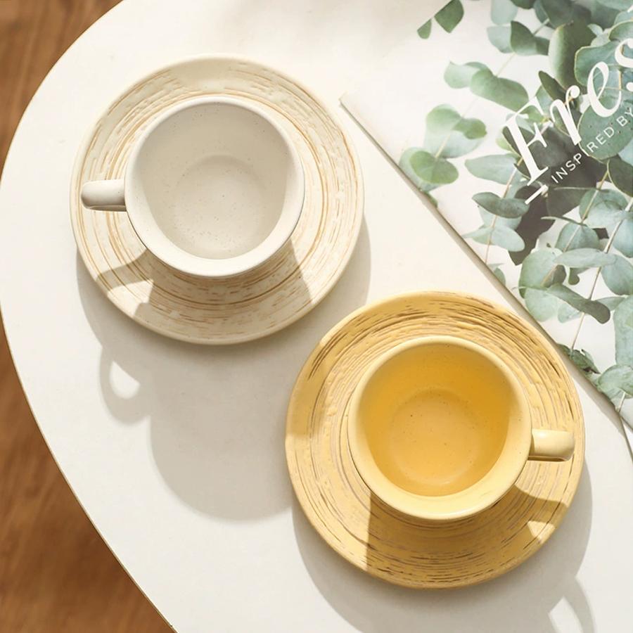 Coffee Cup Set with Saucer 210ml, Vintage Ceramic High Temperature Glaze for Home