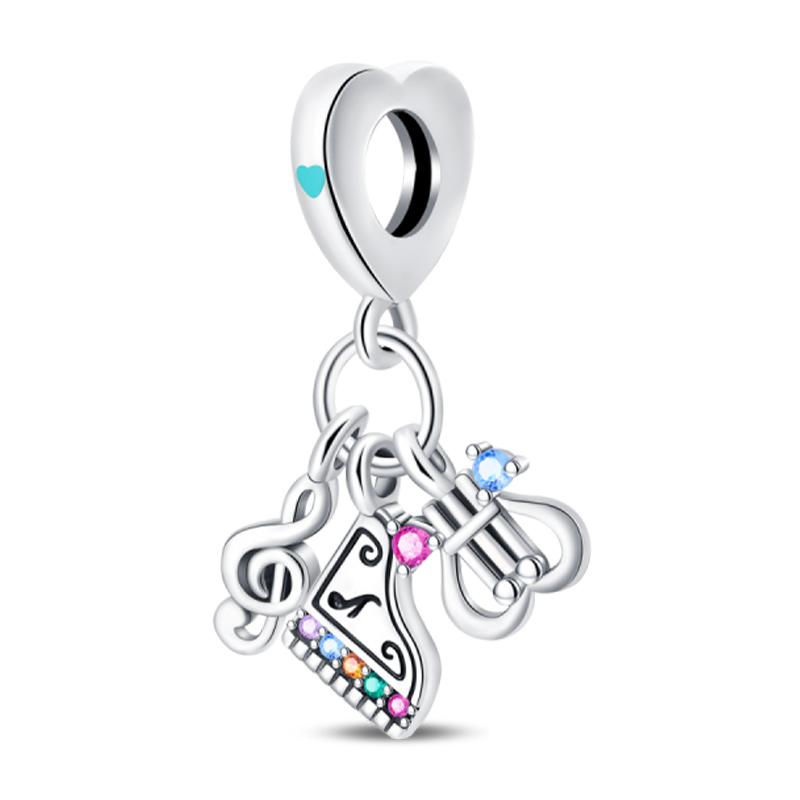 Romantic Music Charms Beads 925 Silver Piano Violin Red Guitar Punk Saxophone Pendants Fit Qikaola Bracelet DIY Jewelry