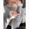 Elegant Fashion Lace Knitted Bottoming Shirt for Women Autumn and Winter Semi-turtleneck Pullover Sweaters Long Sleeve Slim Fit Clothes 2524