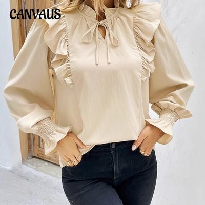 Kadın Tatlı Papyon Gevşek Uzun Kollu Dik Yaka Gömlek Erken Bahar Tasarımı Mantar Hissi İnce Bluz Yaşlı Duygusu