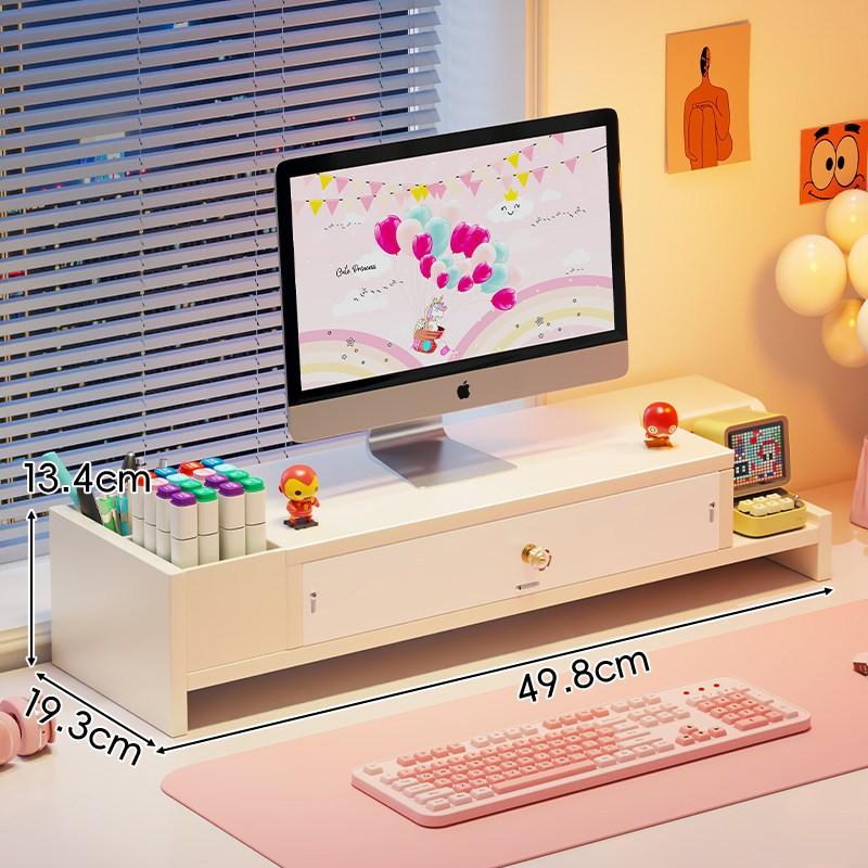 Adjustable Desktop Monitor Riser With Drawer Pen Holder Office Workstation Organization White Or Wood Finish