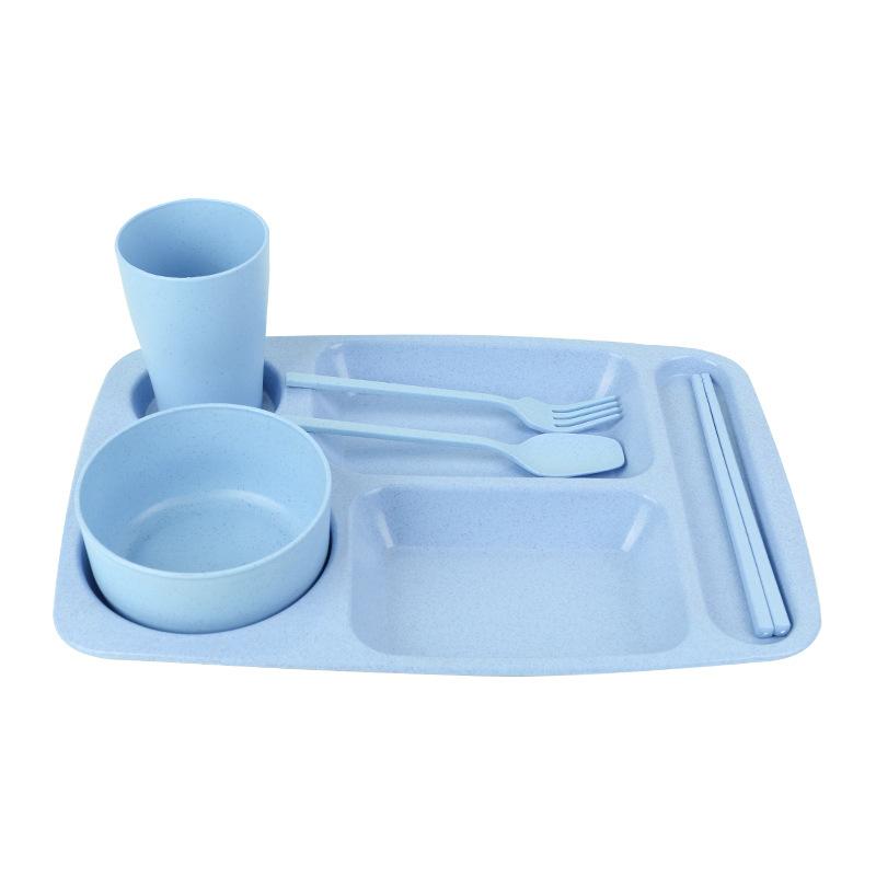 

Студенческая и детская секционная тарелка, суповая миска, вилка, ложка, палочки для еды, набор стаканов для воды, тарелка для офисного работника, тарелка для похудения Set синий
