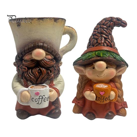 Hand Painted Gnome Set Coffee Ornaments, Cute Resin Figurines, Decorative Tabletop Kitchen Decor Centerpiece for Bar & Lovers Figurines