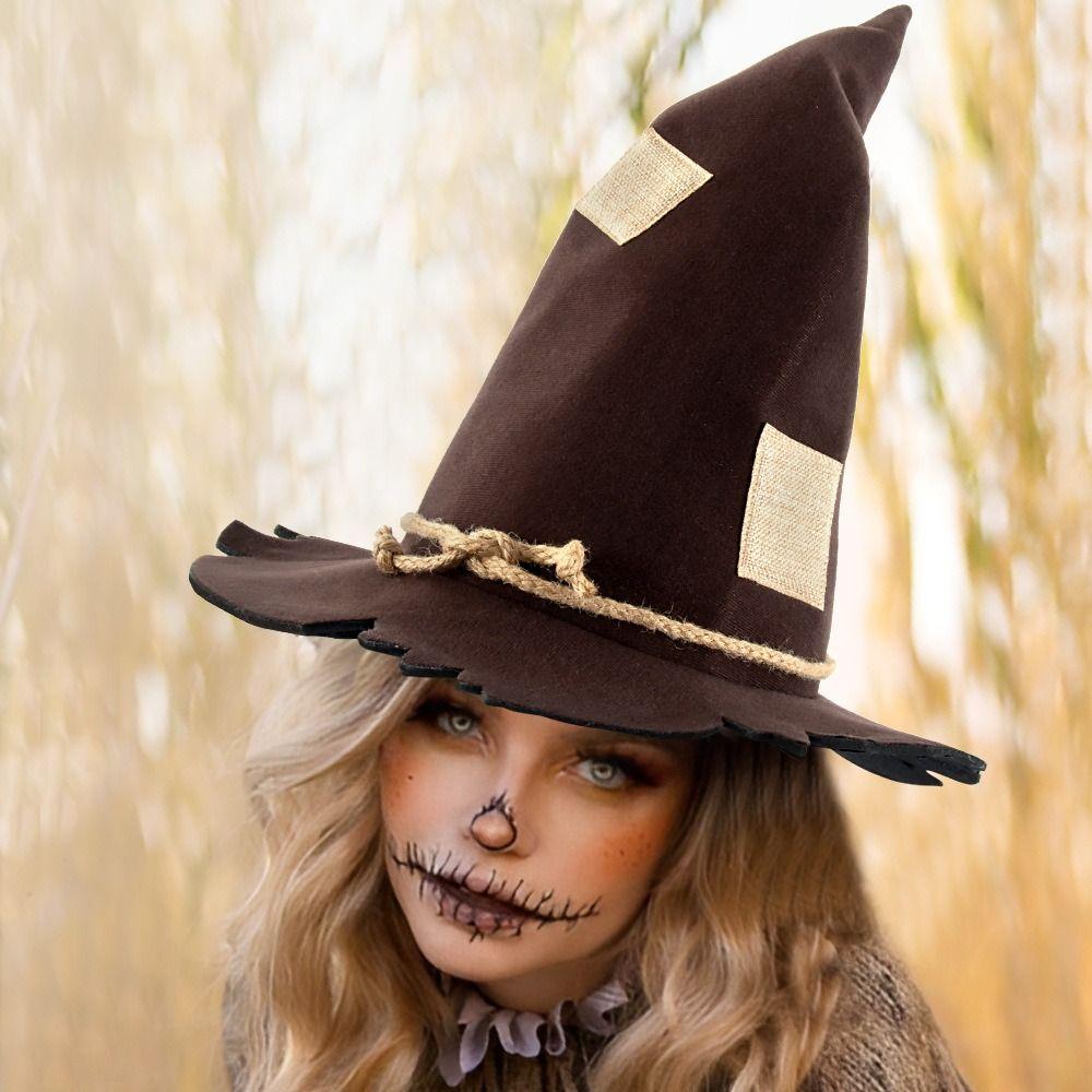 Foldable Purple Mesh Veil Wizard Cap Pendant Oxford Halloween Witch Hats Decoration Flower Scarecrow Patch Witch Hat Parties