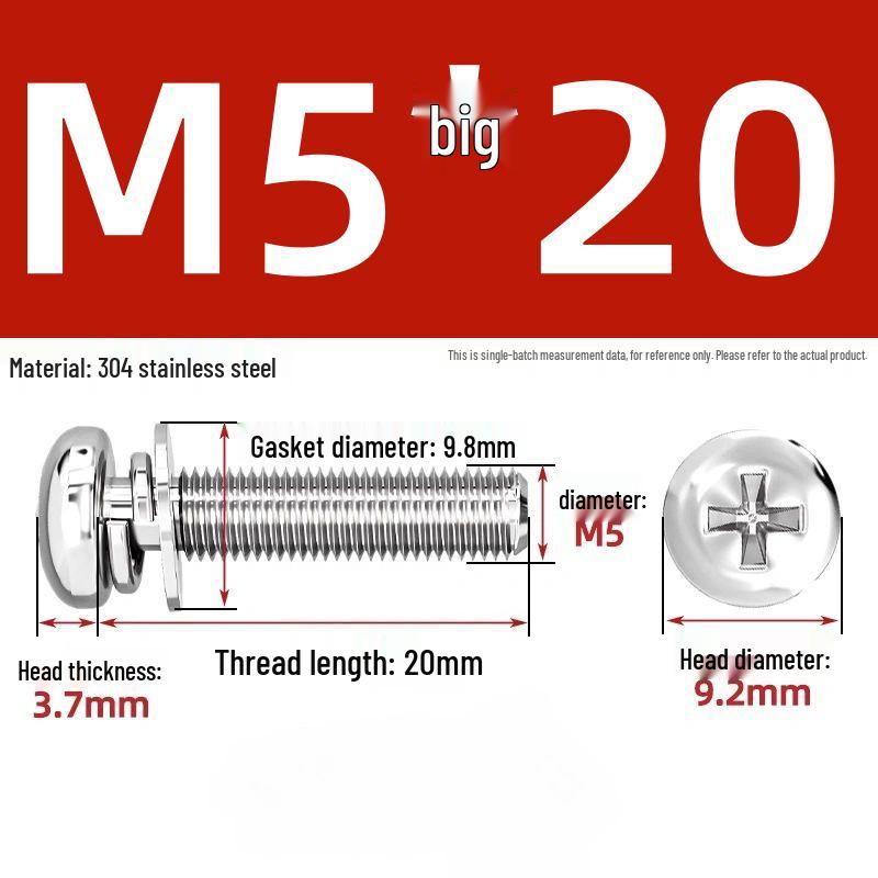 304 Stainless Steel Phillips Pan Head Combo Screw with Flat and Spring Washers