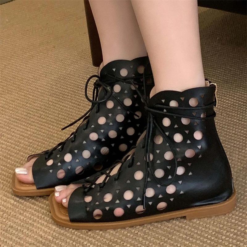 Módní Eilyken Módní Design Duté Ploché Podpatky Sandály Kozačky Dámské Letní Gladiator Otevřená Špička Zip Party Šaty Boty