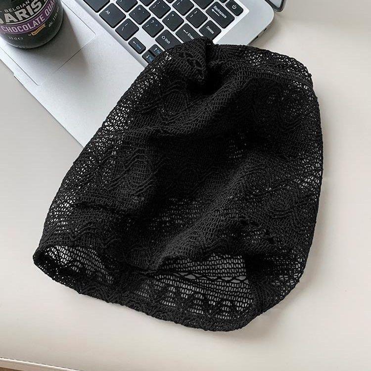 Women's Japanese Style Slouchy Hat Spring and Summer Hollow Large Head Circumference Head-Slimming Thin Beanie Breathable Head-Wrapping Hat