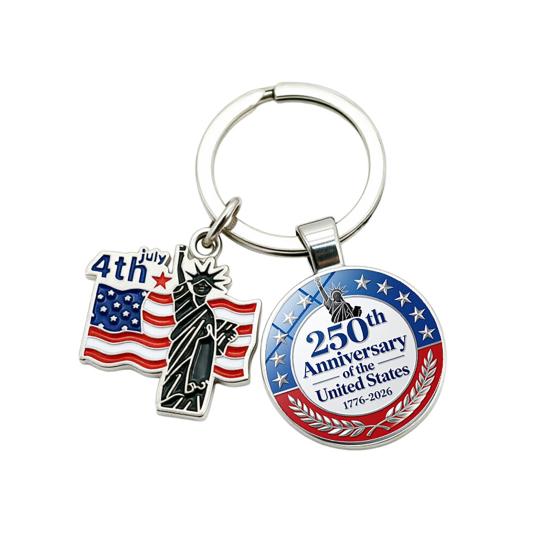 Pendentif Porte-clés, Porte-clés Double Pendentif Combiné, Porte-clés pour le 250e Anniversaire de la Fondation des États-Unis avec Anneau Métallique Épaissi