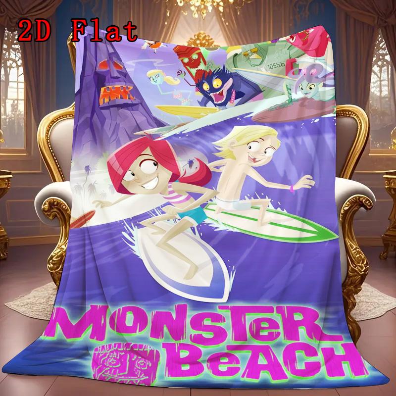 Monster Beach 2D Flat Pattern Flannel Blanket High Quality All Seasons Warmth and Comfort Perfect for Christmas Gifts.DMT0925293
