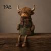 Warm Festive Room Accents Christmas Highland Cow Figurine, Cute Ornament with Retro Plaid Clothing for Farmhouse Holiday Charming Animal Art