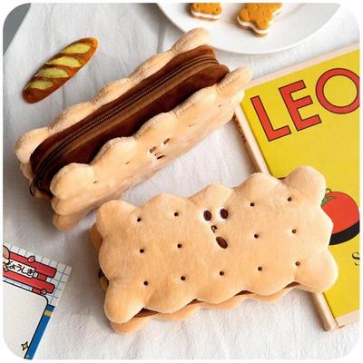 Biscuit-shaped Plush Biscuit Pencil Bag, Simple Large-capacity Cute Pencil Bag, Creative Student Gift Pencil Bag