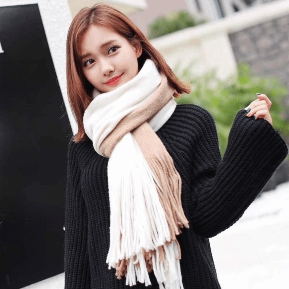 Windproof Long Wool Tassel Scarf Thickened Winter Neckerchief Elegant Women Cashmere Scarf  Student