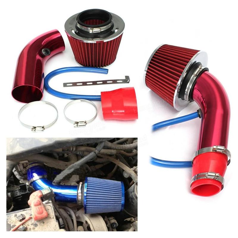 76mm Universal Car Cold Air Intake Kit with High Flow Cone Air Filter 3inch Aluminum Air Intake Pipe Automobile Rubber Hose Kit