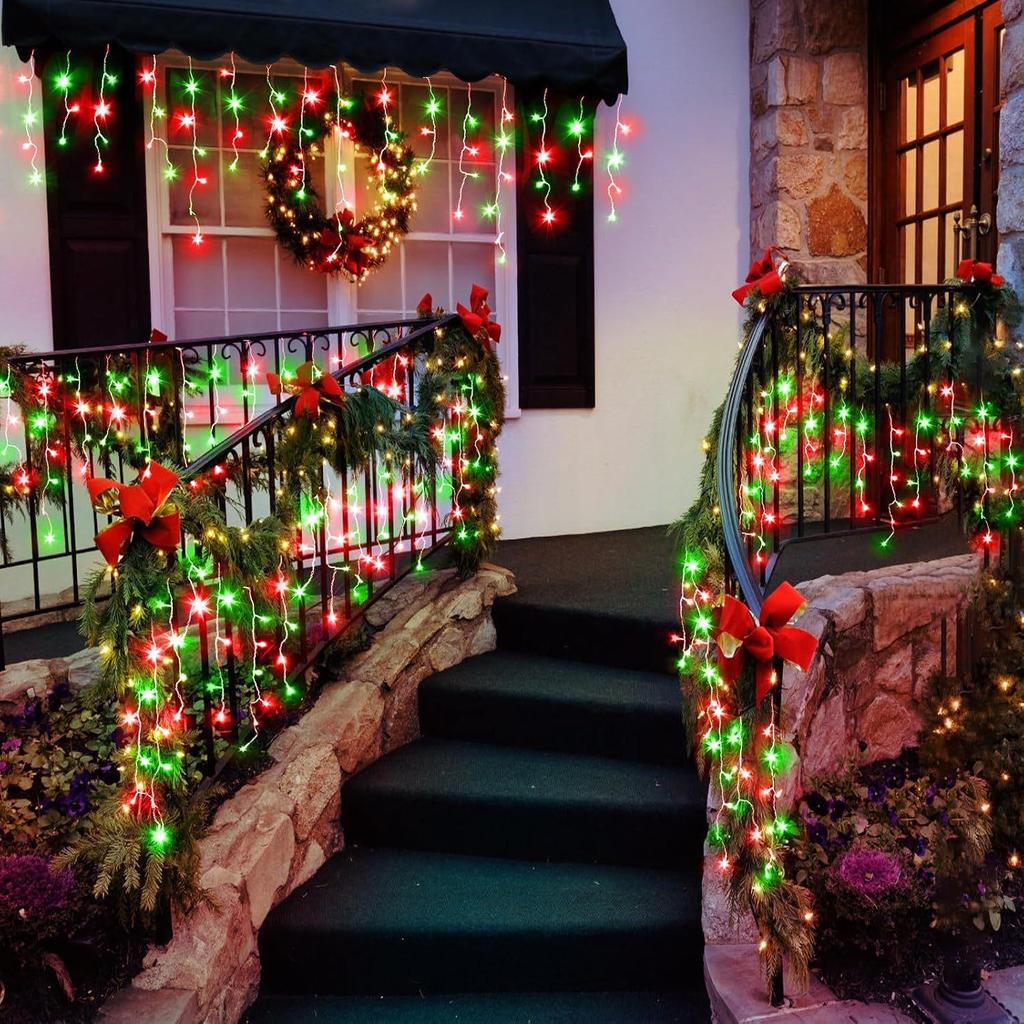 Icicle 10m 400 LED Curtain Lights, 30V Low Voltage, Connectable, 8-Mode Twinkling Christmas Waterfall Lights