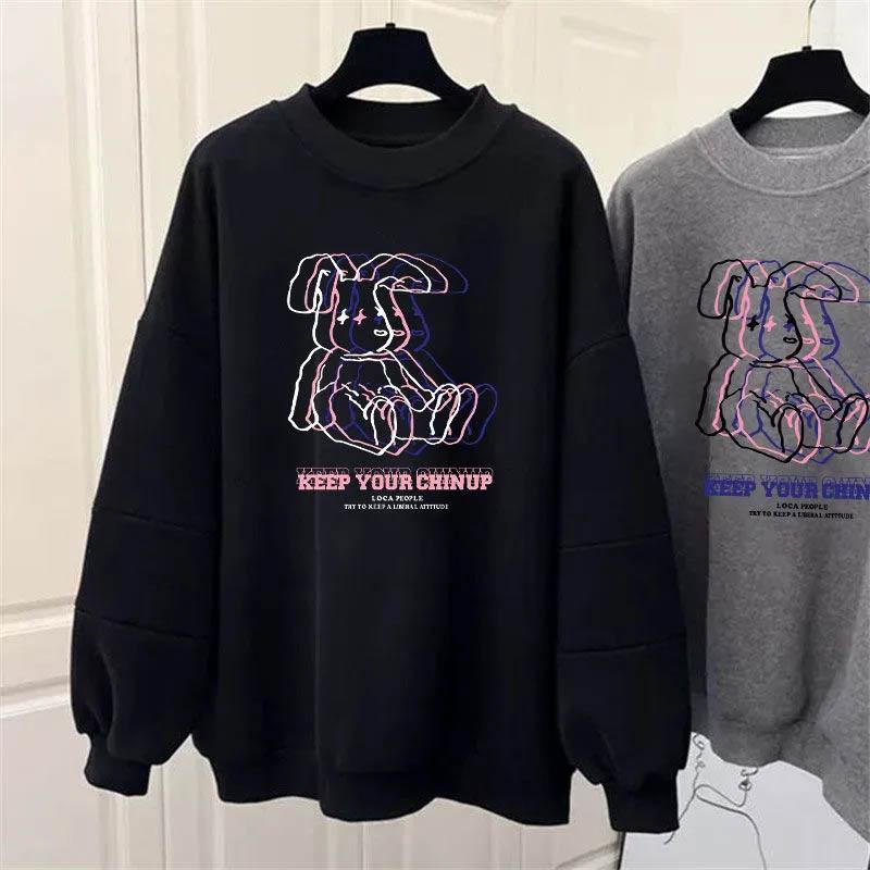 Sweatshirt Women Fleece-Lined Oversize Sweatshirt Winter Thickened Crew Neck Pullover Long Sleeve Mid-Length Loose Fit Top Sweatshirt