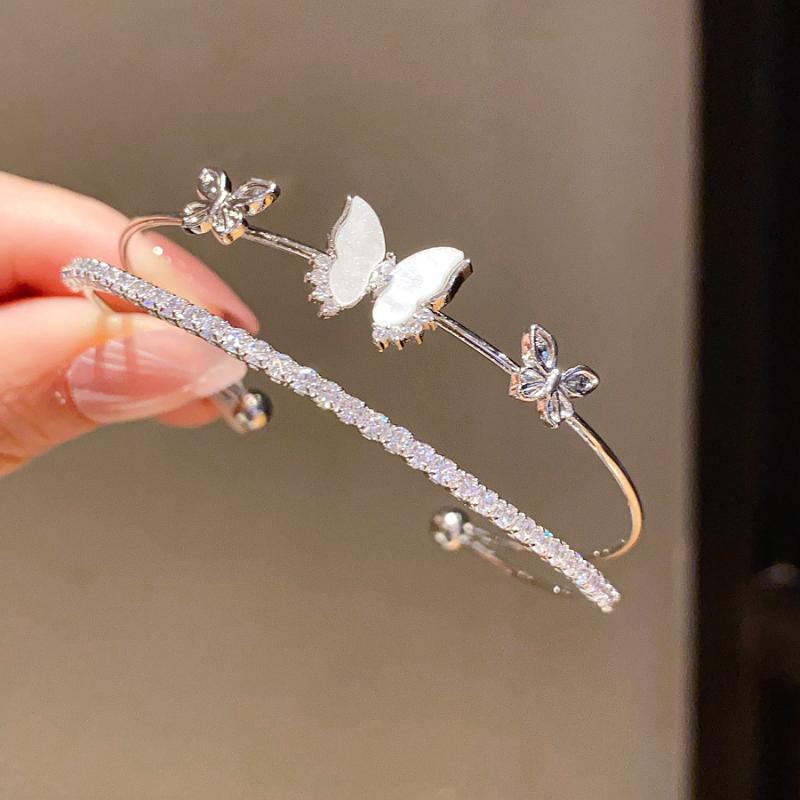 Sparkling Luxury Elegant Bow Butterfly Women's Double-layer Opening Bracelet For Daily Wear Party Wedding Jewelry Accessories