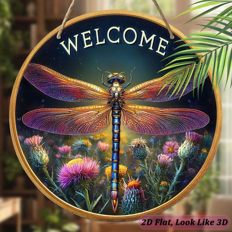 Garden decoration, wooden hanging decorative signs, dragonfly patterns, 2D graphic products, housewarming gifts for friends